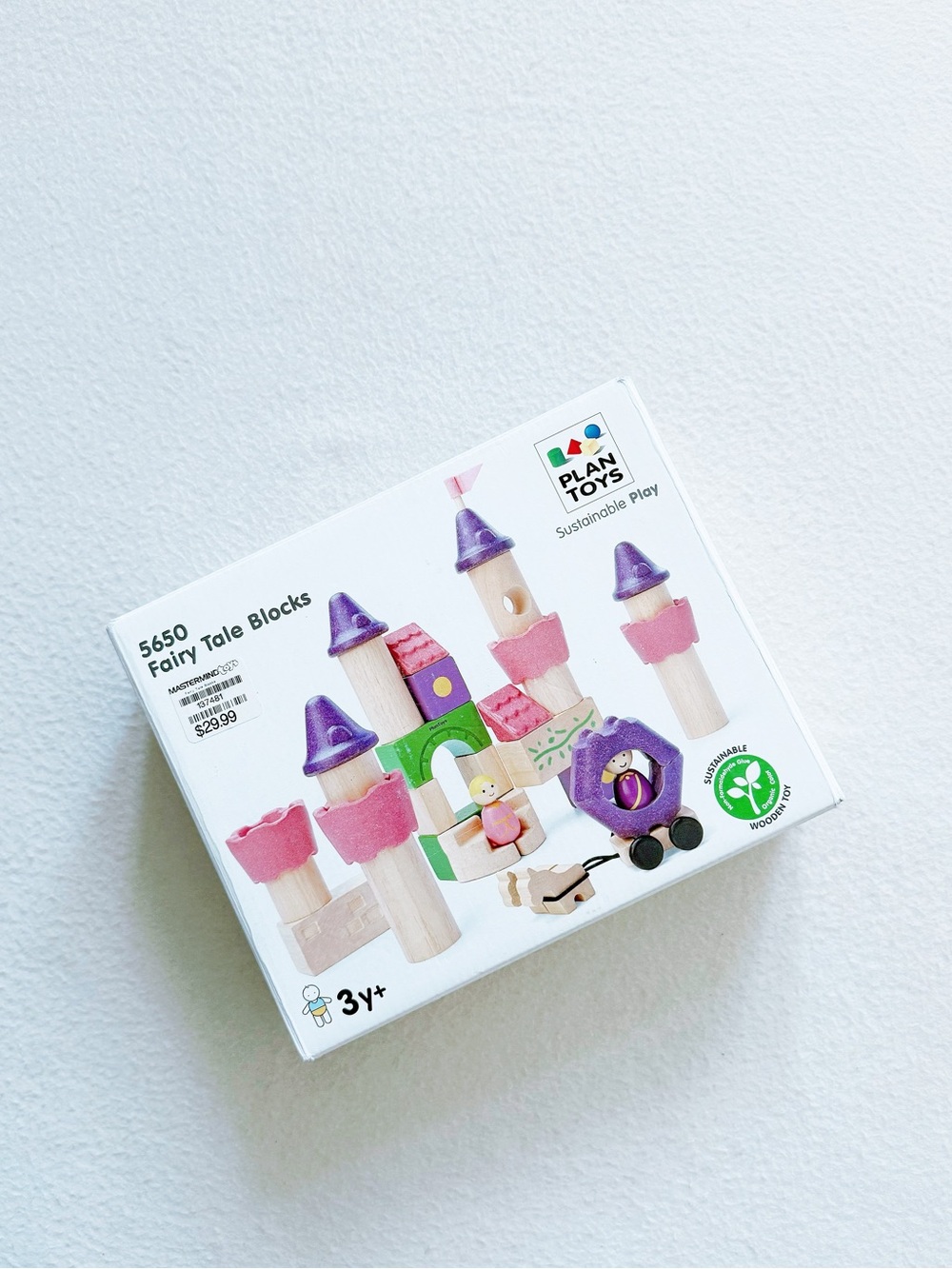 PlanToys 5650 Fairy Tale  Wooden Blocks Castle Set With Prince Princess Horse